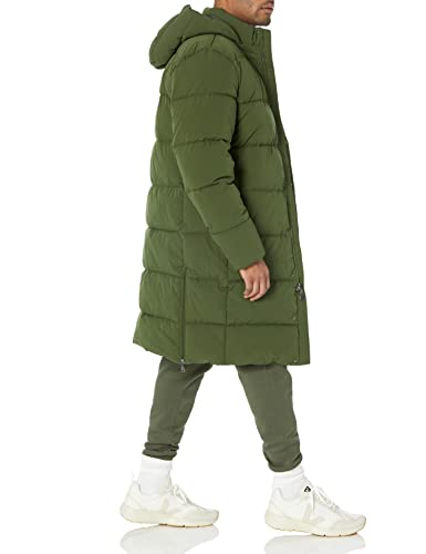 Amazon Essentials Men's Recycled Polyester Hooded Long Puffer, Dark Olive, Medium