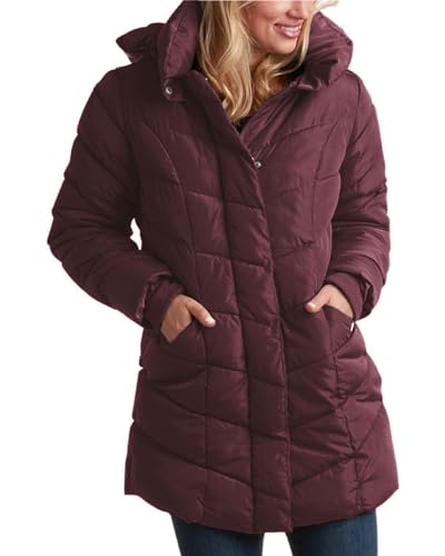 Steve Madden Women's Long Chervron Quilted Outerwear Jacket, Merlot, Large