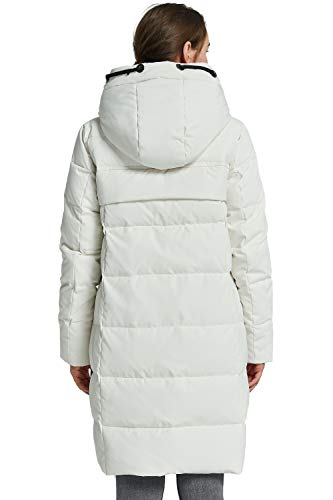 Orolay Women's Thickened Contrast Color Drawstring Down Jacket Hooded Parka Long Puffer Coat White XL