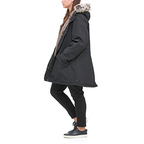 Levi's Women's Faux Fur Lined Hooded Parka Jacket (Standard and Plus Size), Black, 1X