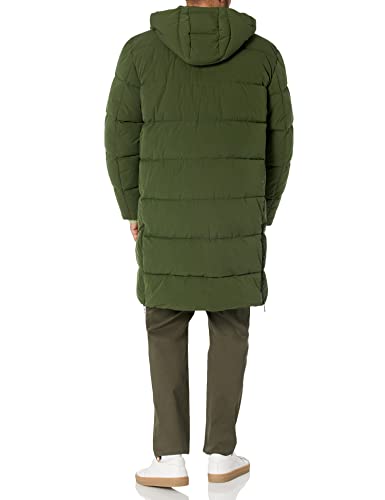 Amazon Essentials Men's Recycled Polyester Hooded Long Puffer, Dark Olive, Medium