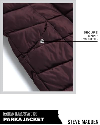 Steve Madden Women's Long Chervron Quilted Outerwear Jacket, Merlot, Large