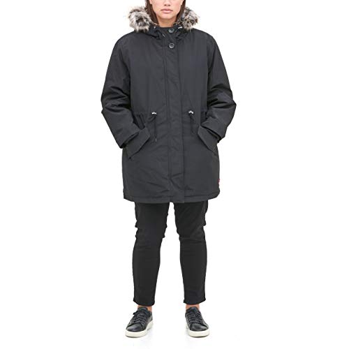 Levi's Women's Faux Fur Lined Hooded Parka Jacket (Standard and Plus Size), Black, 1X