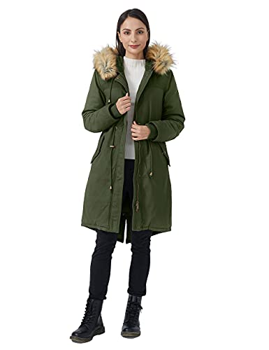 WenVen Women's Winter Warm Hooded Sherpa Lined Parka Jacket Army Green XL