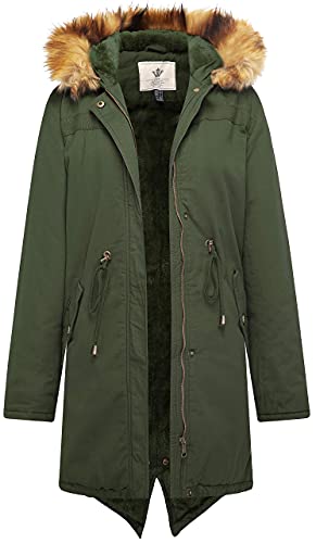 WenVen Women's Winter Warm Hooded Sherpa Lined Parka Jacket Army Green XL