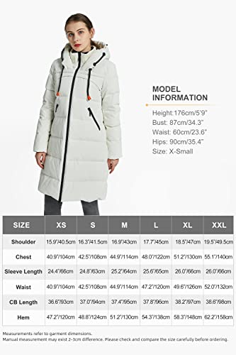 Orolay Women's Thickened Contrast Color Drawstring Down Jacket Hooded Parka Long Puffer Coat White XL