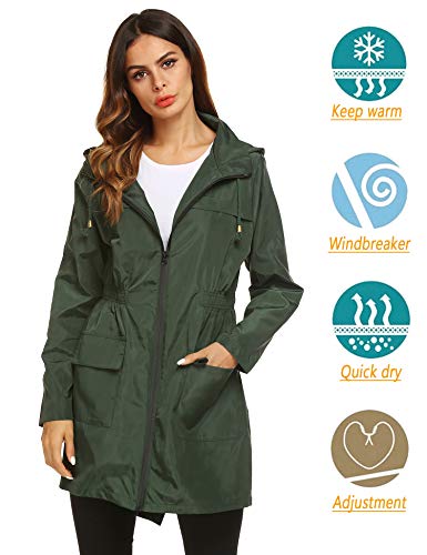 LOMON Women Waterproof Lightweight Rain Jacket Active Outdoor Hooded Raincoat (XXL, amy green)