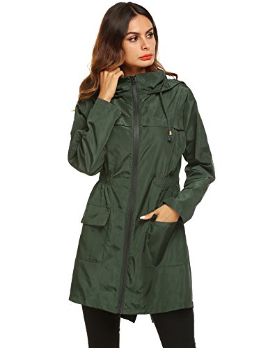 LOMON Women Waterproof Lightweight Rain Jacket Active Outdoor Hooded Raincoat (XXL, amy green)