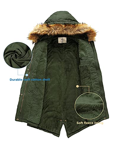WenVen Women's Winter Warm Hooded Sherpa Lined Parka Jacket Army Green XL