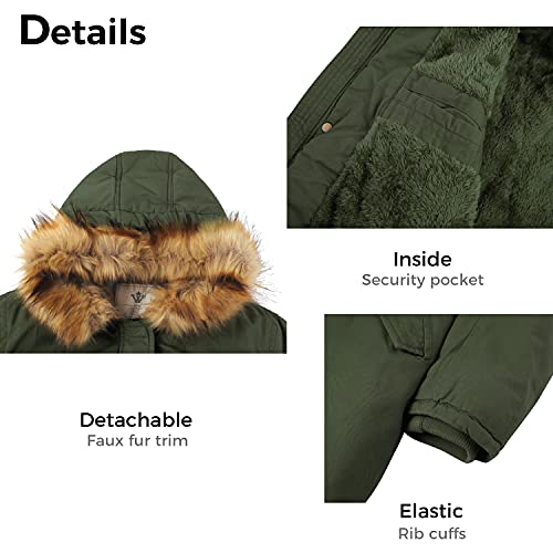 WenVen Women's Winter Warm Hooded Sherpa Lined Parka Jacket Army Green XL