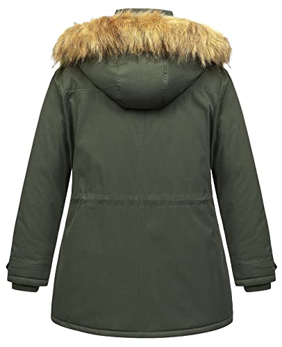 CREATMO US Women's Plus Size Winter Coats Thicken Quilted Warm Puffer Jacket Parka with Removable Fur Hood Army Green 4X