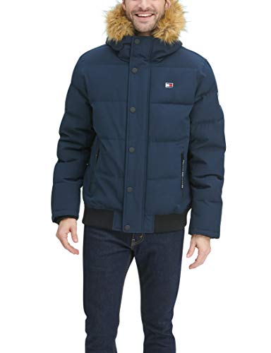 Tommy Hilfiger mens Arctic Cloth Quilted Snorkel Bomber Jacket Parka, Navy, X-Small US