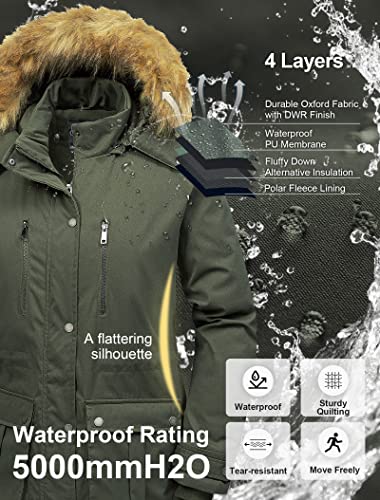 CREATMO US Women's Plus Size Winter Coats Thicken Quilted Warm Puffer Jacket Parka with Removable Fur Hood Army Green 4X