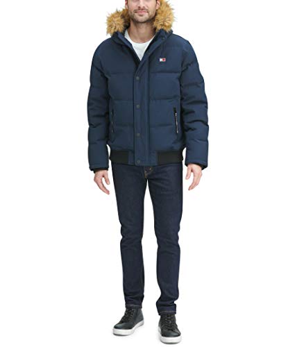 Tommy Hilfiger mens Arctic Cloth Quilted Snorkel Bomber Jacket Parka, Navy, X-Small US