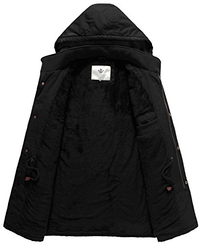 WenVen Men's Winter Safari Casual Fleece Lined Parka Jacket with Hood Black L