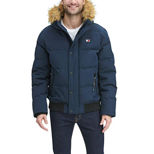 Tommy Hilfiger mens Arctic Cloth Quilted Snorkel Bomber Jacket Parka, Navy, X-Small US