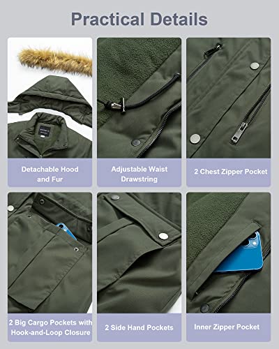 CREATMO US Women's Plus Size Winter Coats Thicken Quilted Warm Puffer Jacket Parka with Removable Fur Hood Army Green 4X