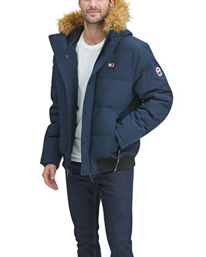 Tommy Hilfiger mens Arctic Cloth Quilted Snorkel Bomber Jacket Parka, Navy, X-Small US
