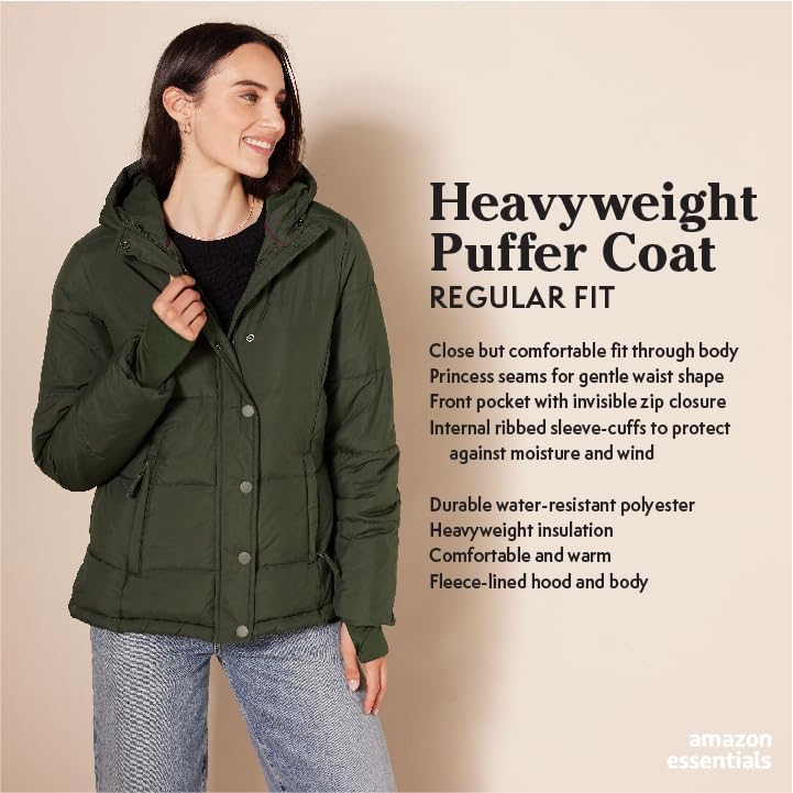 Amazon Essentials Women's Heavyweight Long-Sleeve Hooded Puffer Coat (Available in Plus Size), Neon Pink, X-Small