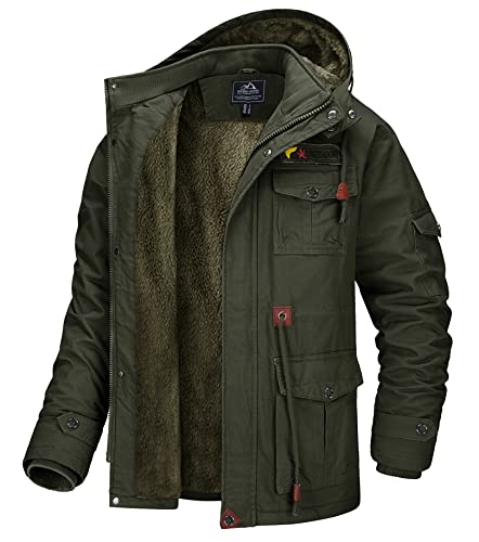 MAGCOMSEN Winter Coats for Mens Military Parka Jacket Fleece Lined Winter Cargo Jackets Army Green XL