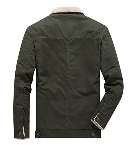 Fuwenni Men's Winter Jacket Sherpa Lined Fleece Jacket Cotton Warm Cowboy Coat Parka Army Green XL