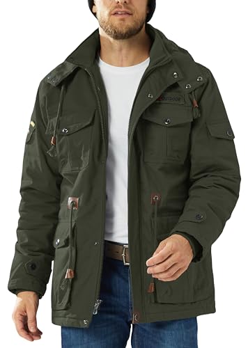 MAGCOMSEN Winter Coats for Mens Military Parka Jacket Fleece Lined Winter Cargo Jackets Army Green XL