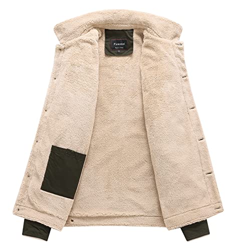 Fuwenni Men's Winter Jacket Sherpa Lined Fleece Jacket Cotton Warm Cowboy Coat Parka Army Green XL