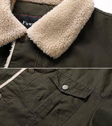 Fuwenni Men's Winter Jacket Sherpa Lined Fleece Jacket Cotton Warm Cowboy Coat Parka Army Green XL