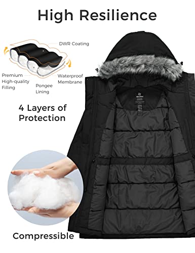 wantdo Women's Puffy Coat Military Winter Mountain Travel Parka Coat Jackets Black XL