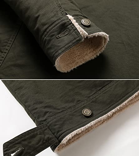Fuwenni Men's Winter Jacket Sherpa Lined Fleece Jacket Cotton Warm Cowboy Coat Parka Army Green XL