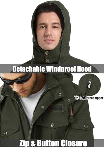 MAGCOMSEN Winter Coats for Mens Military Parka Jacket Fleece Lined Winter Cargo Jackets Army Green XL
