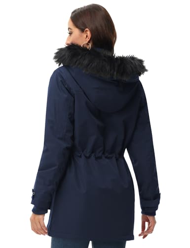 ROYAL MATRIX Women's Parka Coat Winter Warm Parka Jacket Fleece Lined Parka Coat Long Winter Coat with Hood (Navy Blue, Small)