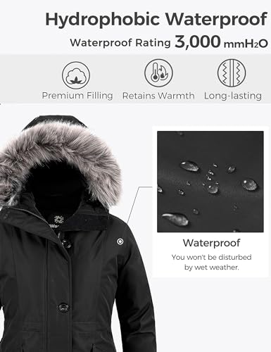 wantdo Women's Puffy Coat Military Winter Mountain Travel Parka Coat Jackets Black XL
