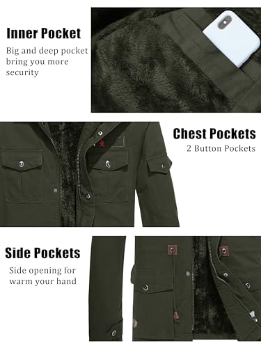 MAGCOMSEN Winter Coats for Mens Military Parka Jacket Fleece Lined Winter Cargo Jackets Army Green XL