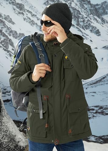 MAGCOMSEN Winter Coats for Mens Military Parka Jacket Fleece Lined Winter Cargo Jackets Army Green XL