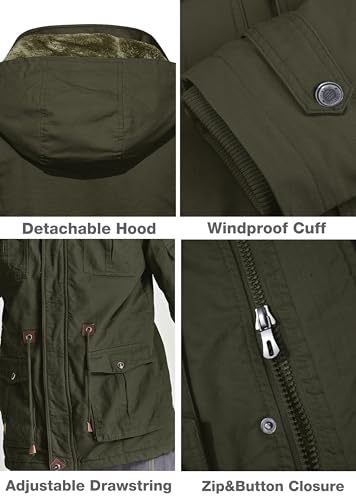 MAGCOMSEN Winter Coats for Mens Military Parka Jacket Fleece Lined Winter Cargo Jackets Army Green XL