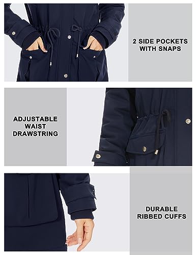 ROYAL MATRIX Women's Parka Coat Winter Warm Parka Jacket Fleece Lined Parka Coat Long Winter Coat with Hood (Navy Blue, Small)