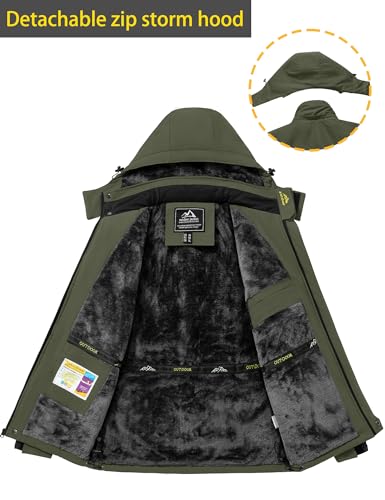 TACVASEN Men's Winter Ski Jacket Waterproof Snow Coats Fleece Snowboard Skiing Jacket Warm Parka with Hooded, Green XL