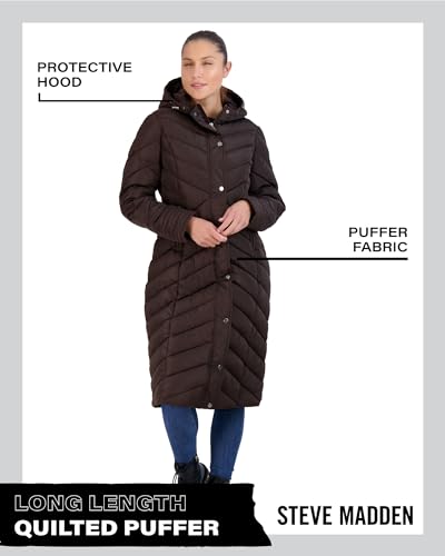 Madden Girl Women’s Winter Jacket – Long Length Quilted Maxi Puffer Parka Coat (S-3X), Size 1X, Chocolate