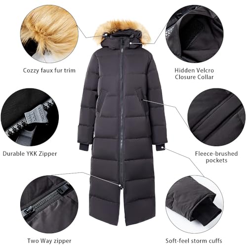 Fitouch Women's Waukee Long Down Parka | 750+ Fill Power Warm Parka | Full-Length Jacket | Extra Long Puffer
