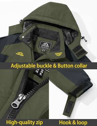 TACVASEN Men's Winter Ski Jacket Waterproof Snow Coats Fleece Snowboard Skiing Jacket Warm Parka with Hooded, Green XL