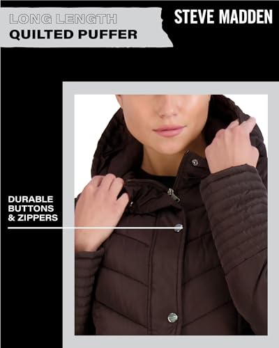 Madden Girl Women’s Winter Jacket – Long Length Quilted Maxi Puffer Parka Coat (S-3X), Size 1X, Chocolate