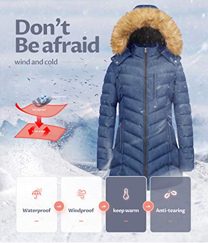 CREATMO US Women's Plus Size Waterproof Coat Down Alternative Parka Puffer Ski Jacket Cozy Coat Navy 3XL