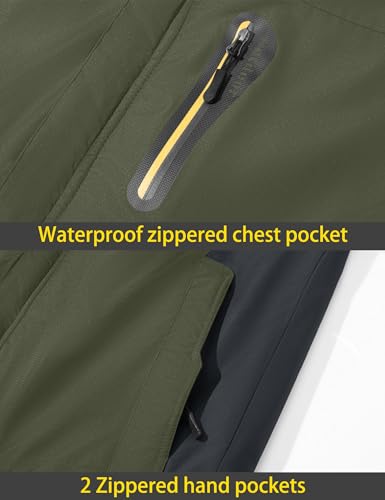 TACVASEN Men's Winter Ski Jacket Waterproof Snow Coats Fleece Snowboard Skiing Jacket Warm Parka with Hooded, Green XL