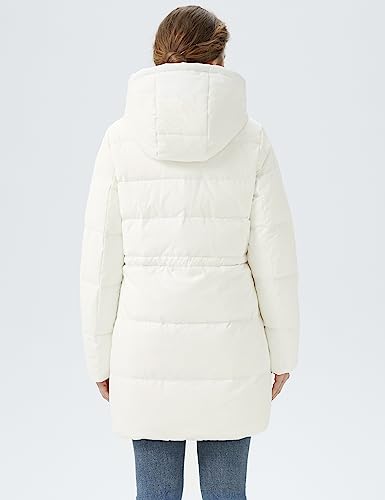 Orolay Women's Puffer Winter Down Coat Thickened Parka Jacket with Hood White S