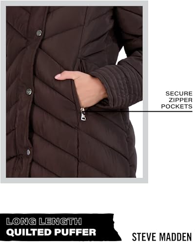 Madden Girl Women’s Winter Jacket – Long Length Quilted Maxi Puffer Parka Coat (S-3X), Size 1X, Chocolate