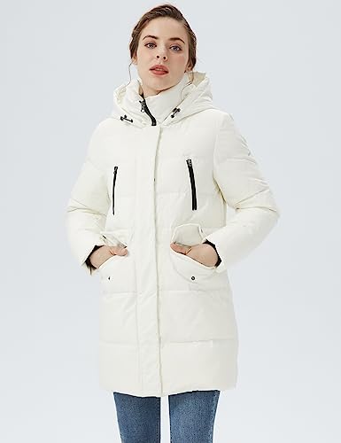 Orolay Women's Puffer Winter Down Coat Thickened Parka Jacket with Hood White S