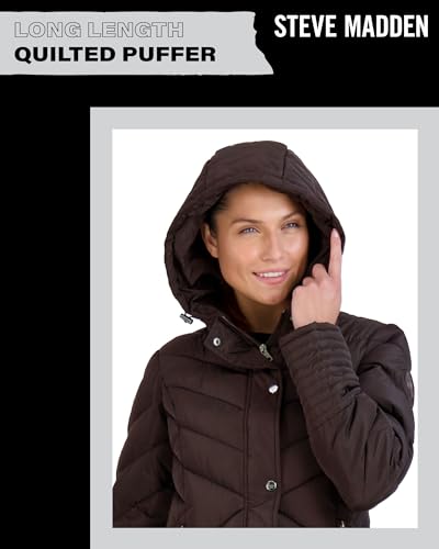 Madden Girl Women’s Winter Jacket – Long Length Quilted Maxi Puffer Parka Coat (S-3X), Size 1X, Chocolate