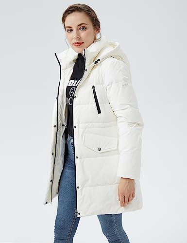Orolay Women's Puffer Winter Down Coat Thickened Parka Jacket with Hood White S