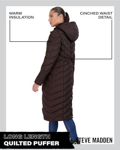 Madden Girl Women’s Winter Jacket – Long Length Quilted Maxi Puffer Parka Coat (S-3X), Size 1X, Chocolate